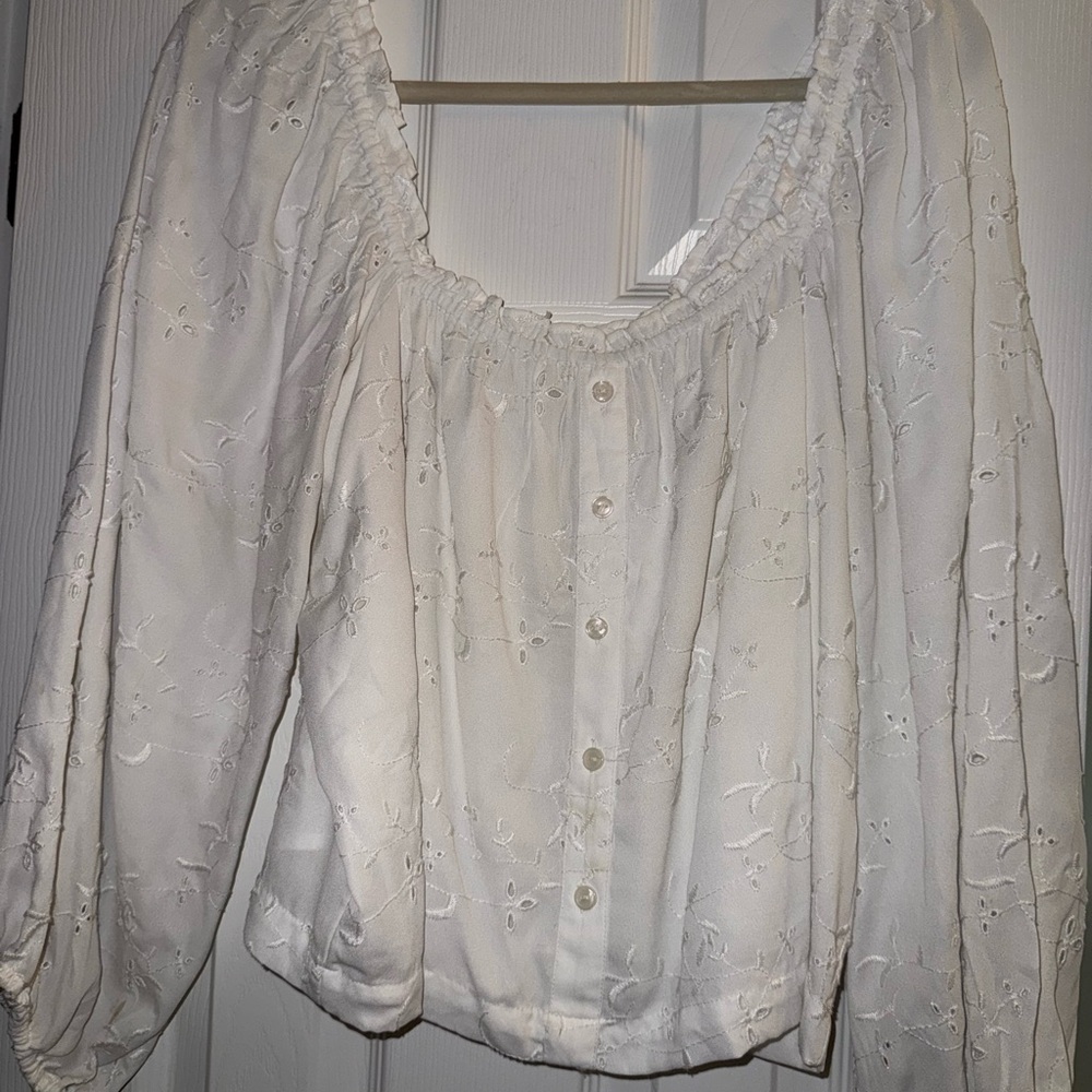 White Embroidered Women's Top